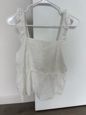 Women’s White Ruffle Strap Peplum Top